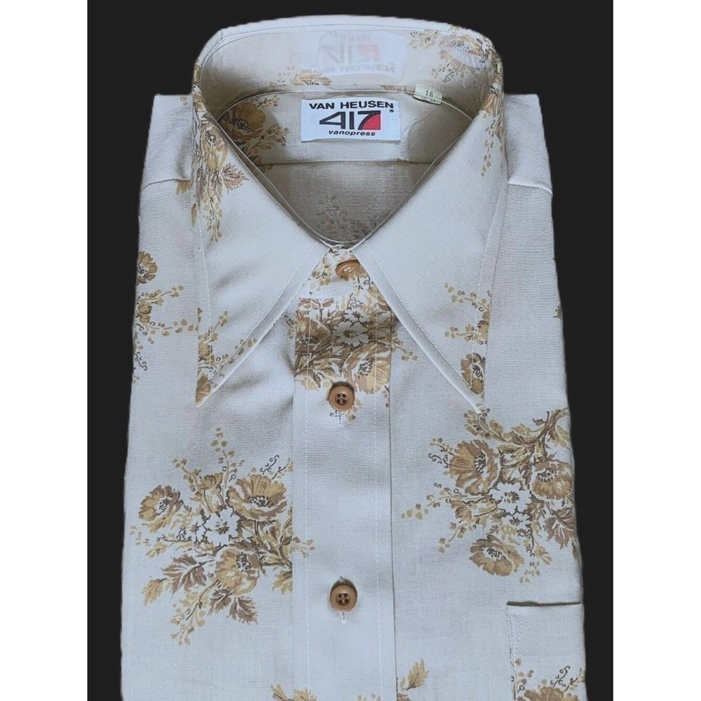 Van Heusen Contour-Fit 417 Men's 16/33 Shirt 1970s Floral Disco Urban Cowboy NOS